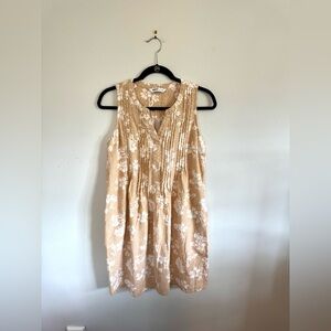 Sonoma Tan Floral Sleeveless Pintuck Shift Dress, Small